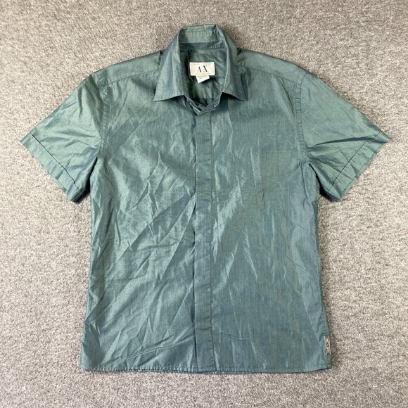 Vintage Armani Exchange Sateen Button Up Shirt Mens Small S Green Club - Picture 1 of 8